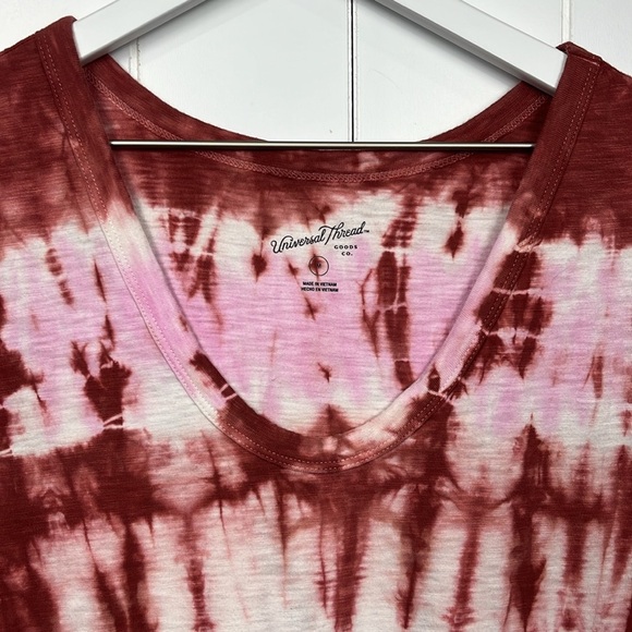 Universal Thread Womens Dress M White Pink Brown Tie Dye Pullover Maxi VNeck EUC - Picture 3 of 12